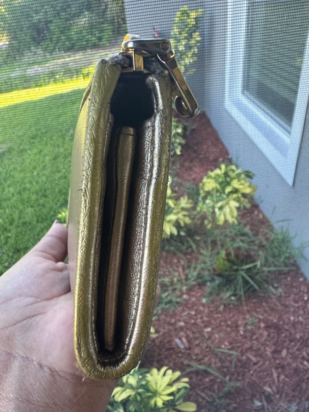 Miu Miu tan Leather Zip Wallet with Gold interior